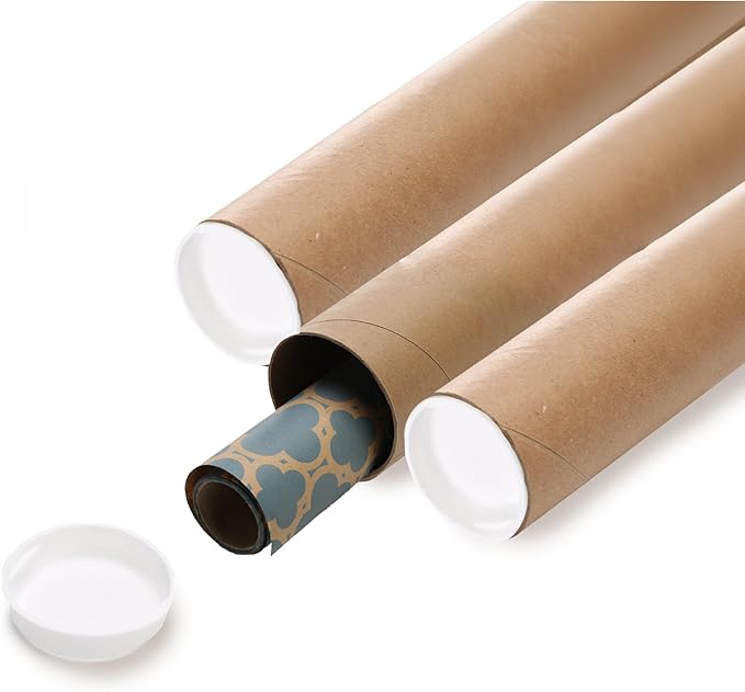 The Boxery Brown/Kraft Shipping, Storage, Posters, Arts, Crafts, Documents, Mailing Tubes 2 inch x 9 inch - 50 PACK, Made in the USA, Reusable and Recyclable