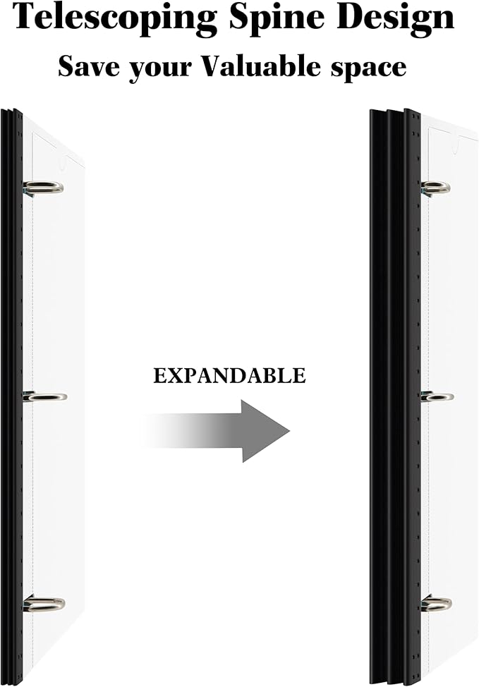 INFUN 1 Inch Telescoping 3 Ring Binder -12 PCS-White, Flexible Binders with Customizable Front Cover and Clear Catalog Pocket, 1Inch Rings, 225 Sheet Capacity