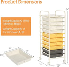 GLACER 10 Drawers Rolling Cart, Storage Cart with w/Removable Drawers & Steel Frame, Utility Mobile Trolley w/Universal Casters & 2 Brakes, Organizer Cart for Home, School, Office (Yellow)