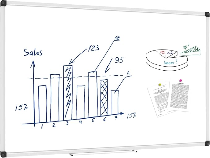 XBoard Magnetic Whiteboard 48 x 31 inch, Dry Erase Board with Silver Aluminum Frame, White Board with Detachable Marker Tray for Home School Office