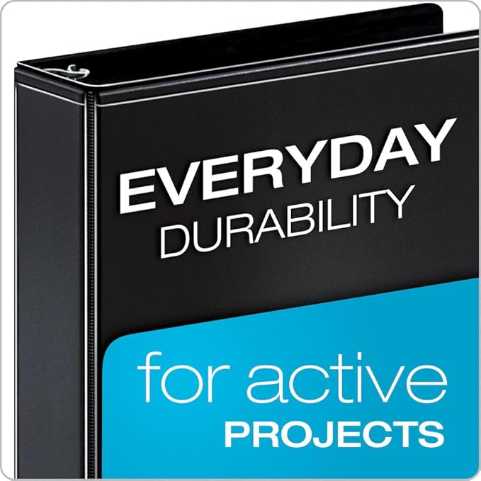 Cardinal Performer 3-Ring Binders, 2", Non-Locking Slant-D Rings, 540-Sheet Capacity, ClearVue Presentation, Non-stick, PVC-Free, Black, 4-Pack (27501)