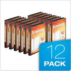 Cardinal Economy 3 Ring Binders, Binders for School and Office, Durable 1/2 inch Round Rings, Holds 125 Sheets, ClearVue Presentation View, Non-Stick, Black, Carton of 12 (90602)