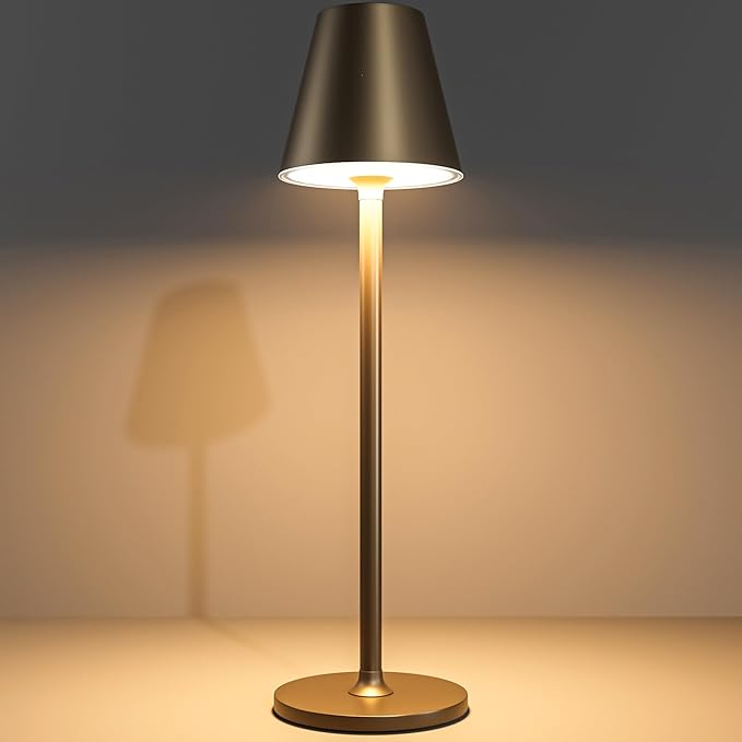 Timjorman Modern LED Cordless Table Lamp, 4000mAh Rechargeable Battery, 3 Level Brightness Night Light, Metal Shell, Minimalist Design, for Couples Dinner/Coffee Table/Restaurant/Bedroom, Khaki