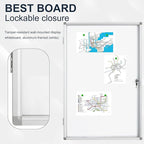 BEST BOARD Lockable Magnetic Enclosed 36x24 inches Dry-Erase whiteboard, Tamper-Resistant Wall-Mounted Display whiteboard, Aluminum-Framed Window whiteboard (White)