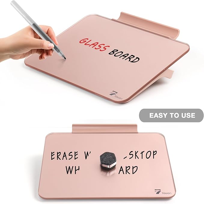 Rose Gold Glossy Mirror Mini Desktop Pure Glass Whiteboard, Small Desktop Dry Erase Board, Desk White Board Dry Erase with Accessories, Stenography Artifact for Office Homeschooling Décor, 8x6 Inches