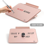 Rose Gold Glossy Mirror Mini Desktop Pure Glass Whiteboard, Small Desktop Dry Erase Board, Desk White Board Dry Erase with Accessories, Stenography Artifact for Office Homeschooling Décor, 8x6 Inches