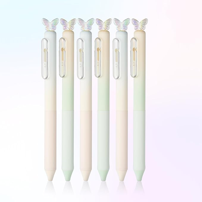 ZJEOSO Gel Pens Fine Point,6 Pcs 0.5mm Quick Dry Black Ink Pens Fine Point Smooth Writing Pens,With Aesthetic Gradient Cute Office School Supplies Gifts for Women (Gradient-2A, Black)