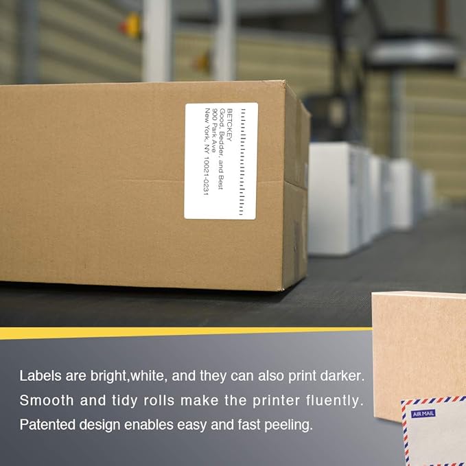BETCKEY - 4" x 2.5" (102 mm x 64 mm) Shipping & Multipurpose Labels Compatible with Zebra & Rollo Label Printer,Premium Adhesive & Perforated [2 Rolls, 1240 Labels]