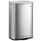 SONGMICS 13 Gallon (50 L) Trash Can, Stainless Steel Kitchen Garbage Can, Recycling or Waste Bin, Soft Close, Step-On Pedal, Removable Inner Bucket, Silver ULTB050E01