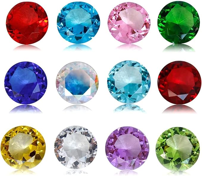 CLICK2GO 50mm Diamond Shaped Multicolor Glass Crystal Paperweight – 12 Pieces Home Office Decor & Wedding Favors Decoration with Gift Box