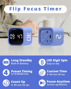 Productivity Timer Flip Gravity Sensor Cube Timer Countdown & Countup,Mute & Vibrate & Sound，5/10/30/60min & Custom Timing, Perfect for ADHD,Work,Learning,Kitchen Cooking (1Blue)