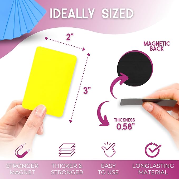 Availey 40 Pieces (3 x 2) - Full Colored Magnetic Dry Erase Labels - Reusable Strips for Classroom Home Office Garage Refrigerator Blank Writable Erasable Cards Name Tags Students Locker Shelf