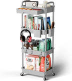 Sorgion 4 Tier Rolling Cart Organizer,Art Craft Diaper Bedside Snack Laundry Room Bathroom Organizer Narrow Thin Slim Rolling Trolley Utility Cart with Wheels for Kitchen,Office(Grey)