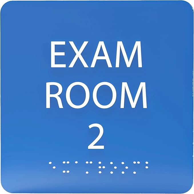 ADA CENTRAL SIGNS - 6" X6" Exam Room 2 Sign - ADA Compliant Tactile Graphics Grade 2 Braille Text Acrylic Wall Signs - Educational Institution Directional Assistance Test Center Door Sign for Schools