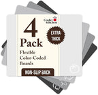 Cooler Kitchen Extra Thick Flexible Cutting Mat Set With Food Icons & EZ-Grip Back (Set Of 4 Mats) - Flexible Cutting Boards for Kitchen - Flexible Plastic Cutting Board Set (Black and White)…