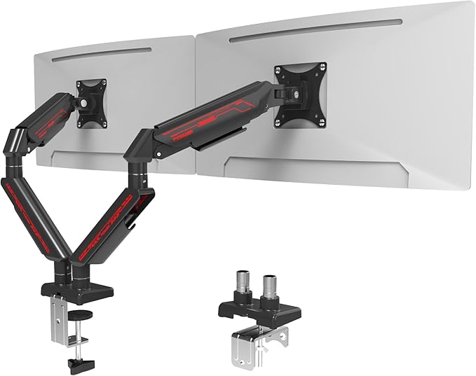 Fydeamer Dual Monitor Arm for 17-35" Screens up to 24.2 lbs, Ergonomic Gas Spring Monitor Stand with Height Adjust, Tilt, Swivel & Cable Management, VESA Desk Mount with 2 Types of Installation, Black