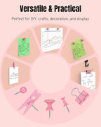 Uniclife 200 Pcs Thumb Tacks for Wall, Pink Push Pins for Bulletin Board & Cork Board, Decorative Push Pins, Cute Thumbtacks Hooks Set for Pictures, Photos, Art & Decor, 5 Styles