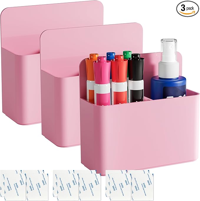 First-zgel 3 Pcs Magnetic Pen Holder, Magnetic Dry Erase Marker Holder, Wall Marker Pencil Holder for Fridge, Whiteboard Marker Holder for School, Office, Home, Locker Accessories (Pink)