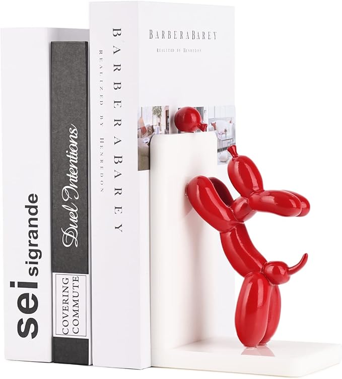 ZHANYUN Resin Balloon Dog Book Ends Decorative，Balloon Dog Bookends Animal Bookends，Animal Book Ends for Kids Books，Cute Bookends Unique Book Ends Book Stopper Book Holder for Shelf Office Home Decor
