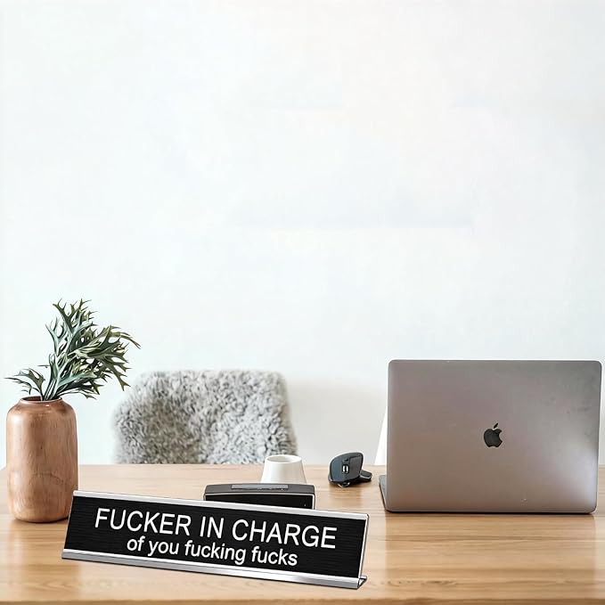 Fuck in Charge of You Fucking Fucks Desk Signs for Office, Novelty Nameplate Office Decor Black Desk Plaque for Women Men Coworker Gift Home Supply Accessories 10 x 2"