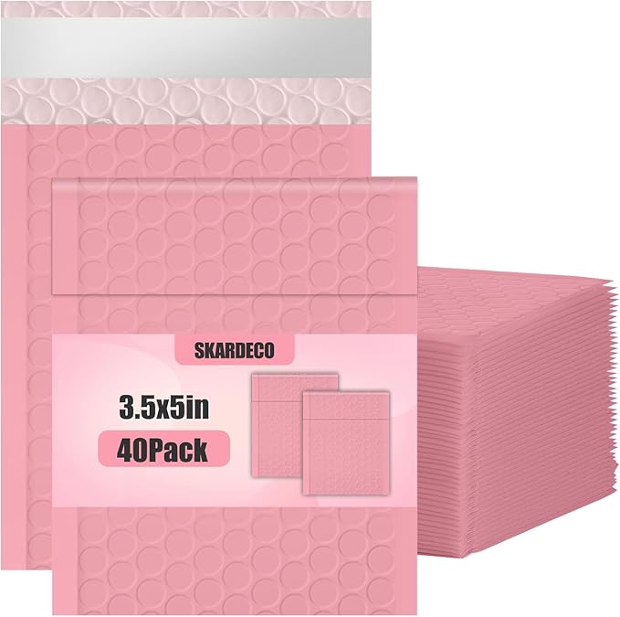 skardeco Bubble Mailers 3.5x5 inch 40Pack Pink Bubble Mailers Self-Seal Padded Mailing Envelopes Bubble Opaque Padded Mailer for Small Businesses to Package and Mail Jewelry Cosmetics#0000