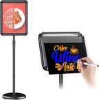 Newzueby Pedestal Floor Stand Sign Holder for 11*17 inches Poster or chalk board, Snap open frame,360° Rotation,Outdoor Indoor Standing Display Sign Holders for commerical, directional use, Black