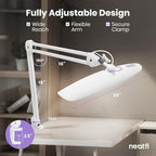 Neatfi XL 2,200 Lumens LED Desk Lamp with Clamp, 24W Bright Architect Task Lamp, 20 Inches Dimmable Computer Light, Adjustable Desk Light for Home, Office, Crafts, Nails & Hobbies (Non-CCT, White)
