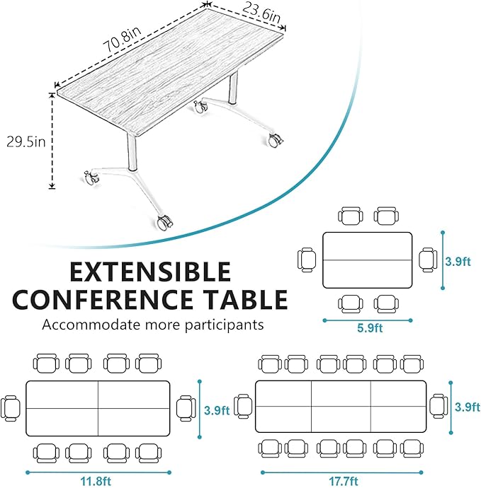 Goakwwuz Conference Room Table, Folding Conference Tables,Thicken Grey Tabletop,Flip Top Wooden Seminar Meeting Room Table for Conference Room Offices (10, Walnut, 70.8”)