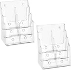 zavekia 2 Pack 3 Tier Acrylic Brochure Holder 8.5 x 11 inch, Clear Literature Organizer Magazine Stand with Removable Divider for 4 x 9 inch Brochures,Magazine Holder,Flyer Holder