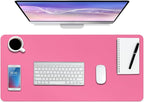 Boutilon Leather Desk Pad Protector,Non-Slip Mouse Pad,Laptop Desk Pad,Office Mouse Mat,Waterproof Leather Desk Blotter,Desk Writing Pad for Office and Home (XXL-Rose Pink,47.2"x 17")