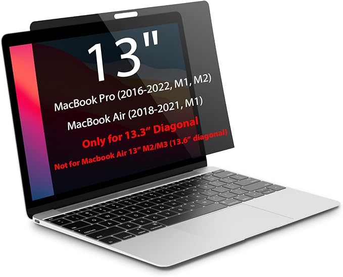 Magnetic Privacy Screen for MacBook Pro 13 inch (2016-2022, M1, M2) and MacBook Air 13 inch (2018-2021 M1, 2025 M4), Removable Screen Protector, Blue Light Blocking, Anti Glare Protector and Privacy Filter Shield
