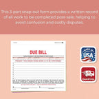 Vehicle Due Bill Form - 3-Part Carbonless Snap-Out 8.5 x 7.75 Car Dealership Service Agreement Forms, Auto Repair Vehicle Documentation Forms NCR - White, Canary, Pink - Pack of 300