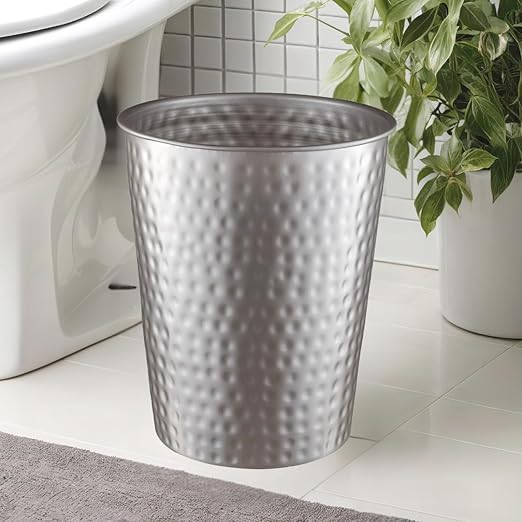 Monarch Abode Metal Bathroom Trash Can – Waste Basket for Bedroom, Office Desk, & Dorm, Hand Hammered, Durable Decorative Pewter Small Trash Can Bathroom Garbage Bin Wastebasket