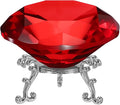 PATIKIL Diamond Crystal Paperweight, 100mm / 3.94" Crystal Paperweight Paper Weight with Silver 25 Metal Base for Home Office Desktop Table Decor Wedding Party Ornaments, Red