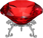 PATIKIL Diamond Crystal Paperweight, 100mm / 3.94" Crystal Paperweight Paper Weight with Silver 25 Metal Base for Home Office Desktop Table Decor Wedding Party Ornaments, Red