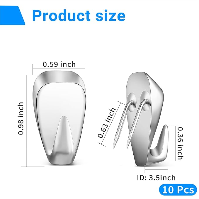Hufopik 10 Pcs Cubicle Hooks - Fabric Panel Wall Clips for Hanging Coats, Pictures, Supports up to 40 lbs (Silver)