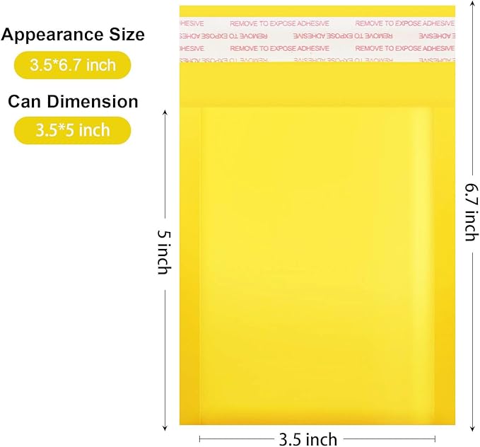 packbabol Kraft bubble mailers 3.5x5 Inch 50 Pack,Self-Sealing Paper Envelopes for Packaging,Strong Adhesion Envelope Mailers, Small Waterproof Cushioned Padded Shipping Bags Yellow #0000