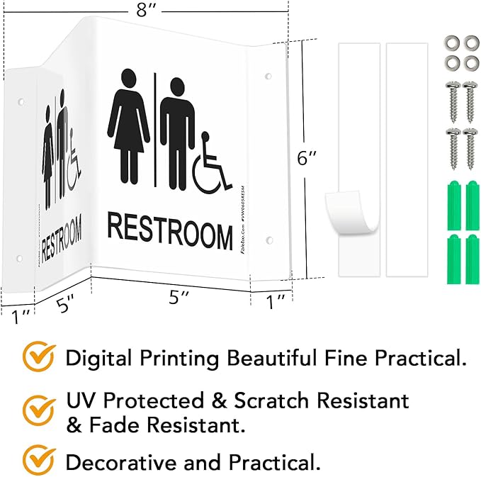 Faittoo Restroom Sign, Bathroom Signs, 4 Pack 6 x 8 Inches Acrylic Sign, for Office or Business Bathroom and Toilet Door or Wall Decor, Indoor Outdoor Use, White (Men and women with Handicap)