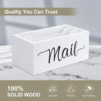 Desk Mail Organizer, Mail Organizer Countertop with 3 Slots, Wood Desk Mail Storage Box, Envelop Holder for Home Office (White-3 Slot)