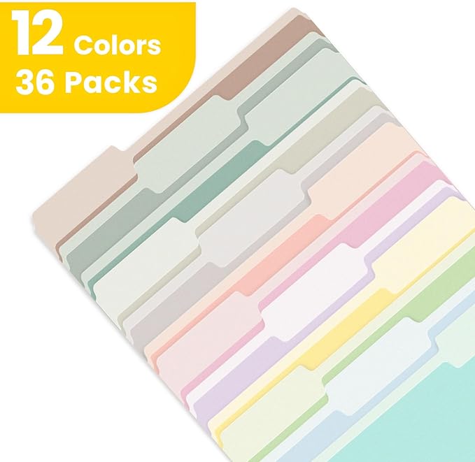 SUNEE File Folders, 36 Pack Manilla Folders 8.5 x 11, 12 Colors Folder Office Organization Home School Folders for Documents Files Paper