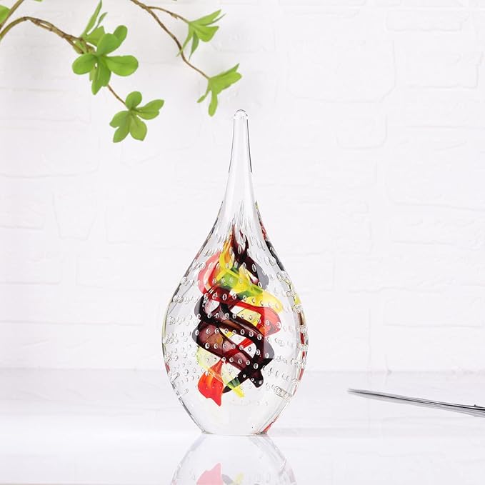 DOVDOV Blown Glass Sculpture, Collectible Stained Glass Art Statue, Unique Teardrop Ornament, Suitable for Office, Bookshelf, Dressing Table, Living Room Coffee Table, or Mantelpiece Display.