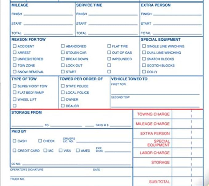 5Forms Towing Service Order Books - Size 5 1/2 x 8 1/2" - 250 2 Part Forms in Books of 50