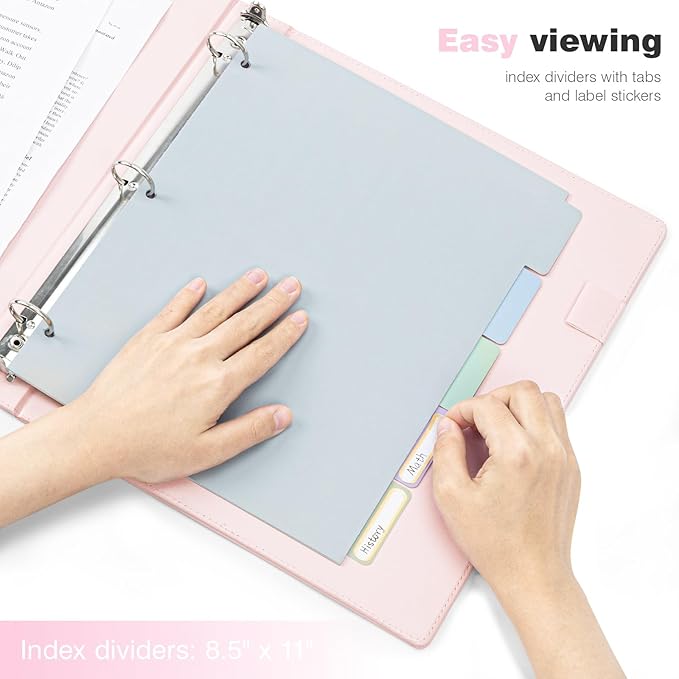 Ospelelf Vintage Hardcover 3 Ring 1 inch Leather Binder, Professional Binders Organizer Suitable for Letter Size Documents, Binder Dividers with Tabs, Faux Pink Leather