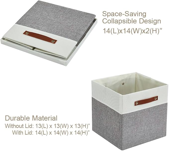 DECOMOMO Storage Basket with Lid, Storage Cubes with Handles, Fabric Box with Lid (Grey and White, 11” / 3 Pack)