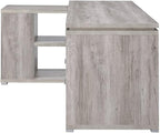 Pemberly Row L Shape Corner Storage Desk in Grey Driftwood, Letter/Legal File, 5 Bookshelves