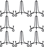 HENABLE 8PCS Premium Black Iron Plate Stands for Display 4 Inch, Decorative Solid Metal Plate Holders for Displaying, Mini Easel, Frame, Book, Card, Plaque, Bowl, Picture Stands for Display