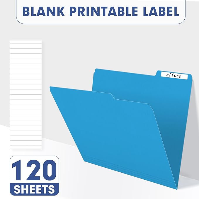 File Folder, PANDRI 120 Pack Colored File Folder, 1/3 Cut Tab, Letter Size, Assorted 6 Colors Filing Folder for Office School Business