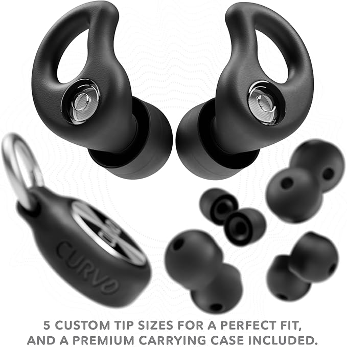 CURVD Live Stylish High-Fidelity Concert Earplugs for Live Events up to 14 dB Noise Reduction, 5 Tip Sizes & Carry Case