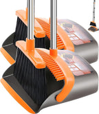 DJDTDTY 2-Pack is More economical，Upgraded Upright Broom and Dustpan Combo with 52" Long Handle, Dustpan Teeth with self-Cleaning Function, Indoor and Outdoor Sweeping, Perfect for Home Office.