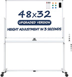 Large Dry-Erase Rolling Magnetic Whiteboard - TSJ OFFICE 48 x 32 Inches Dry Erase Board with Stand Height Adjust Double Sides Mobile White Board Easel on Wheels Office, Home & Classroom
